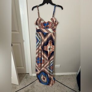 Elle Blue and Cream Patterned Maxi Dress